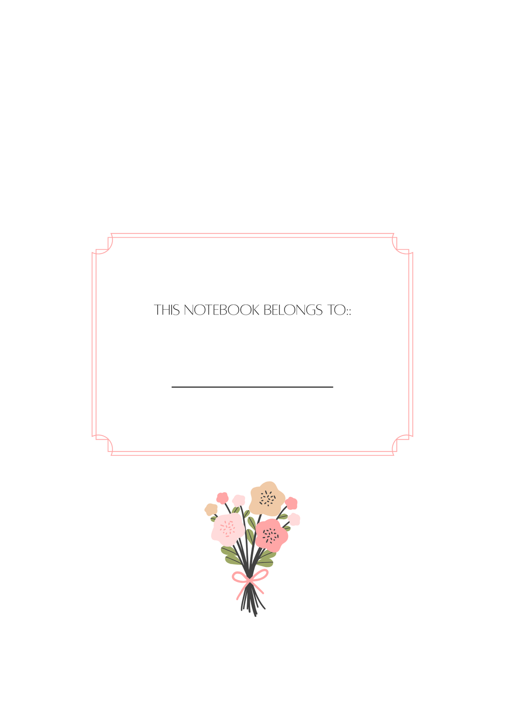 Notebook cover with floral design and 'This notebook belongs to' text on a white background