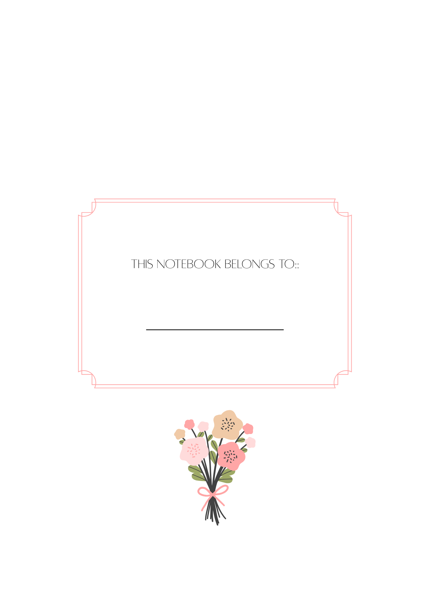 Notebook cover with floral design and 'This notebook belongs to' text on a white background