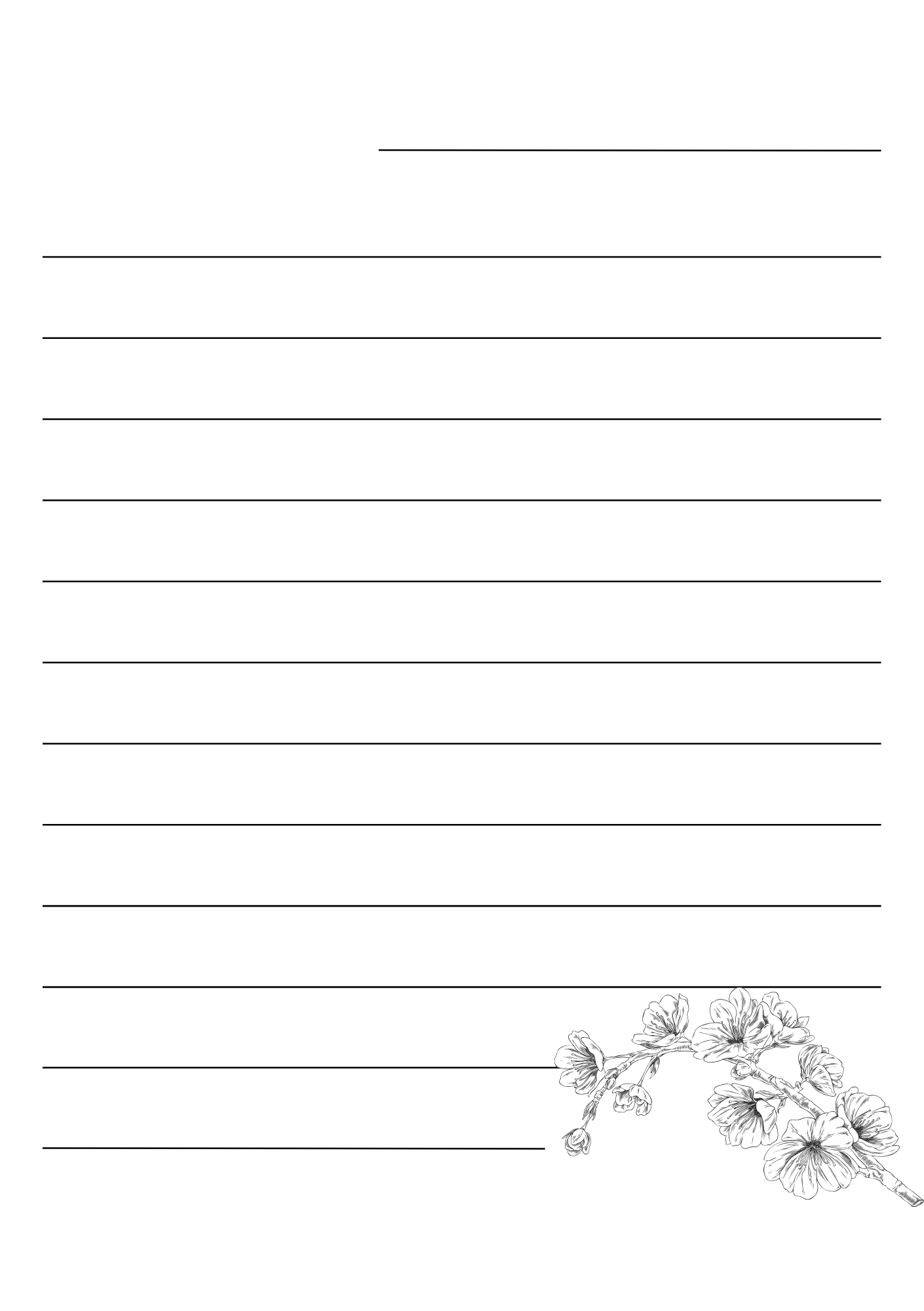Lined paper with floral design at the bottom right corner